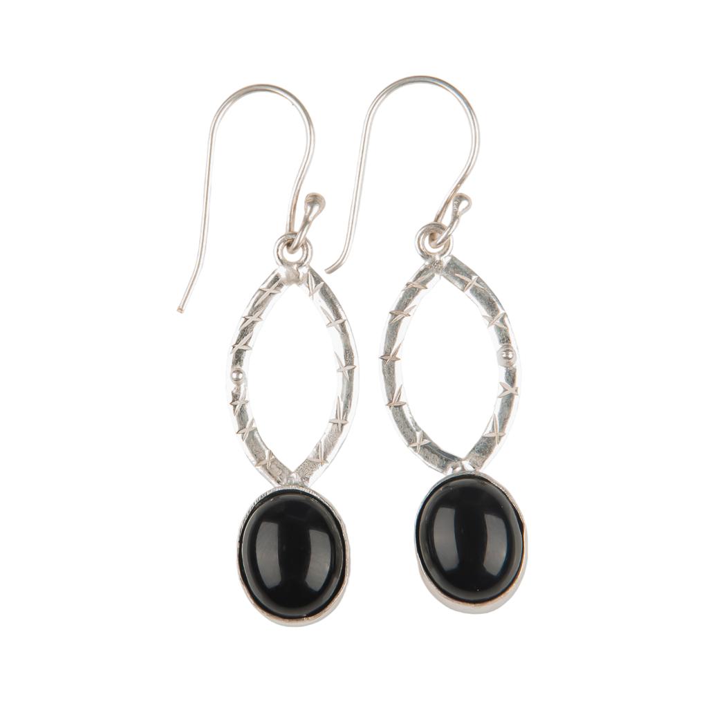 Black Tourmaline Gemstone 925 Sterling Silver Handmade Jewelry Hook Earrings 2" EE-87-25
