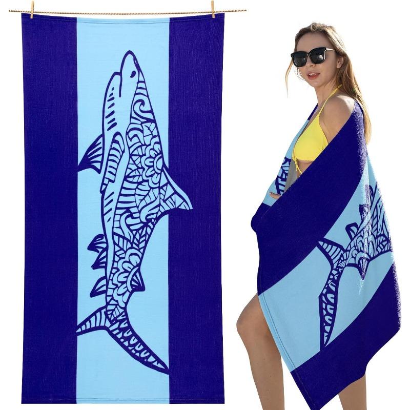 Ozean Delfin Druck Strandtuch Blaue Streifen Maritime Themen Schnelltrocknend Sandfrei Leichtes Handtuch für Strand Pool Reisen