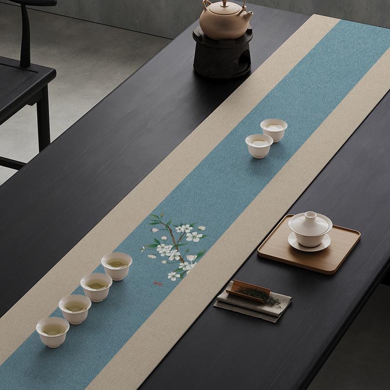 New Chinese Tea Banquet Zen Table Flag Fabric Table Mat Waterproof Tea Tablecloth Tea Table Long Strip Light Luxury High-end