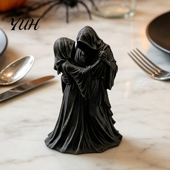 Spooky Gothic Gifts Dancing Grim Reaper Couple Figurine, 3D Printed Hooded Skeleton Dark Style Shelf Decor Statue, Aesthetic Tabletop Decor, Halloween