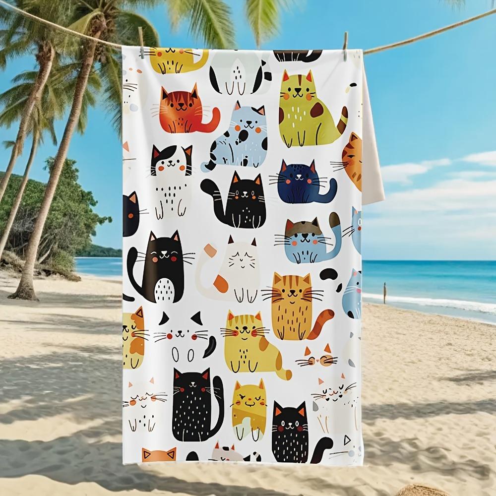 Jmg Household Supplies Cat Beach Towel Suitable For Adults & - Quick-Dry Microfiber Bath Towel With Cute Kitten, Sand-Free Pool Towels For Swimming