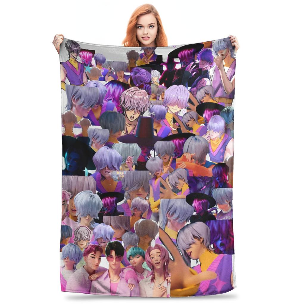 Anime Kpop Demon Hunters Mystery Saja Boys Blanket  Super Warm Plush Throw Blanket For Couch Bed Flannel Bedspread Bed Cover