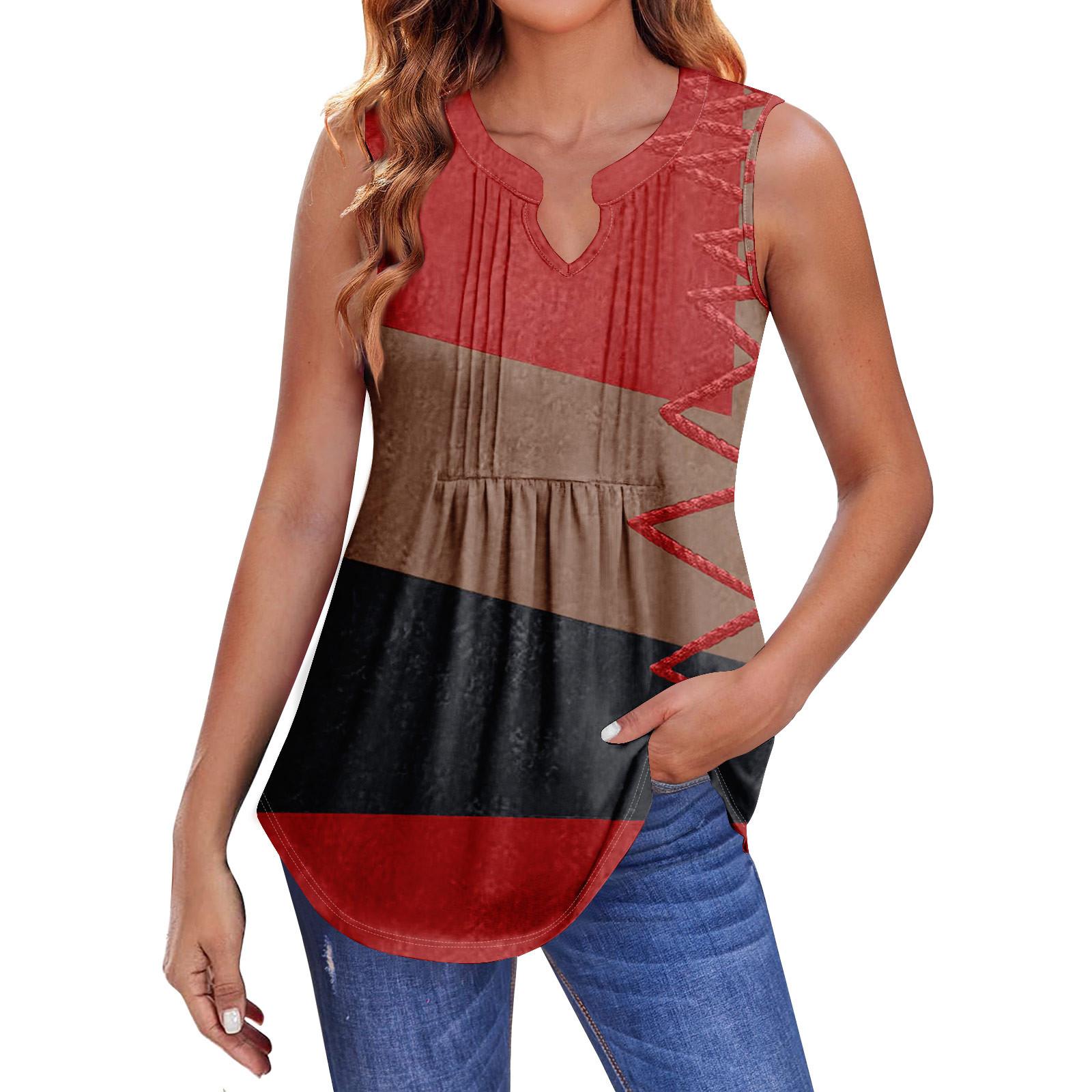 

Женские летние майки с V-образным вырезом и принтом, повседневные майки для женщин, свободные рубашки-туники без рукавов S винный