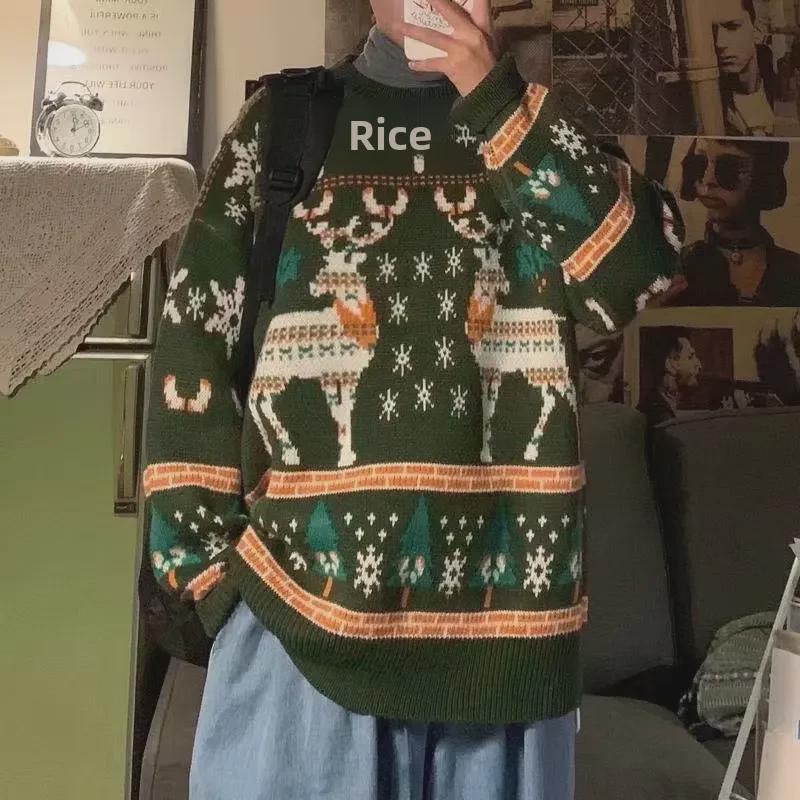 Herren Retro Strick Weihnachts-Pullover: Herbst/Winter Dick, Locker, Lazy Hong Kong Style, Rundhals, Trendiges Unterhemd