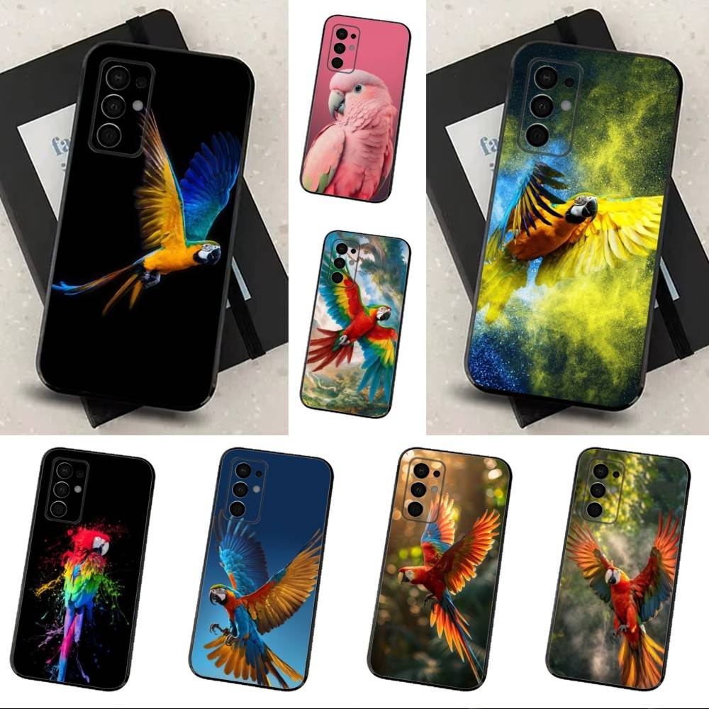 A-Animal Parrot Bird Phone Case For Samsung Galaxy A73,31,32,72,41,53,52,71,22,5G,Note,J7,8,9 Soft Black Silicone Cover