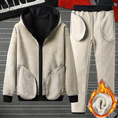 Trainingsanzug Männer Winter Dicke Casual Hoodies Sportswear Sets Warme Sweatshirts Fleece 2 PCS Jacke + Hose Herren Moleton
