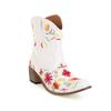 Women's Short Boots With Embroidered Flowers Pointed Toe And Thick Heels Oversized Western Boots With Plush Floral Inner Lining