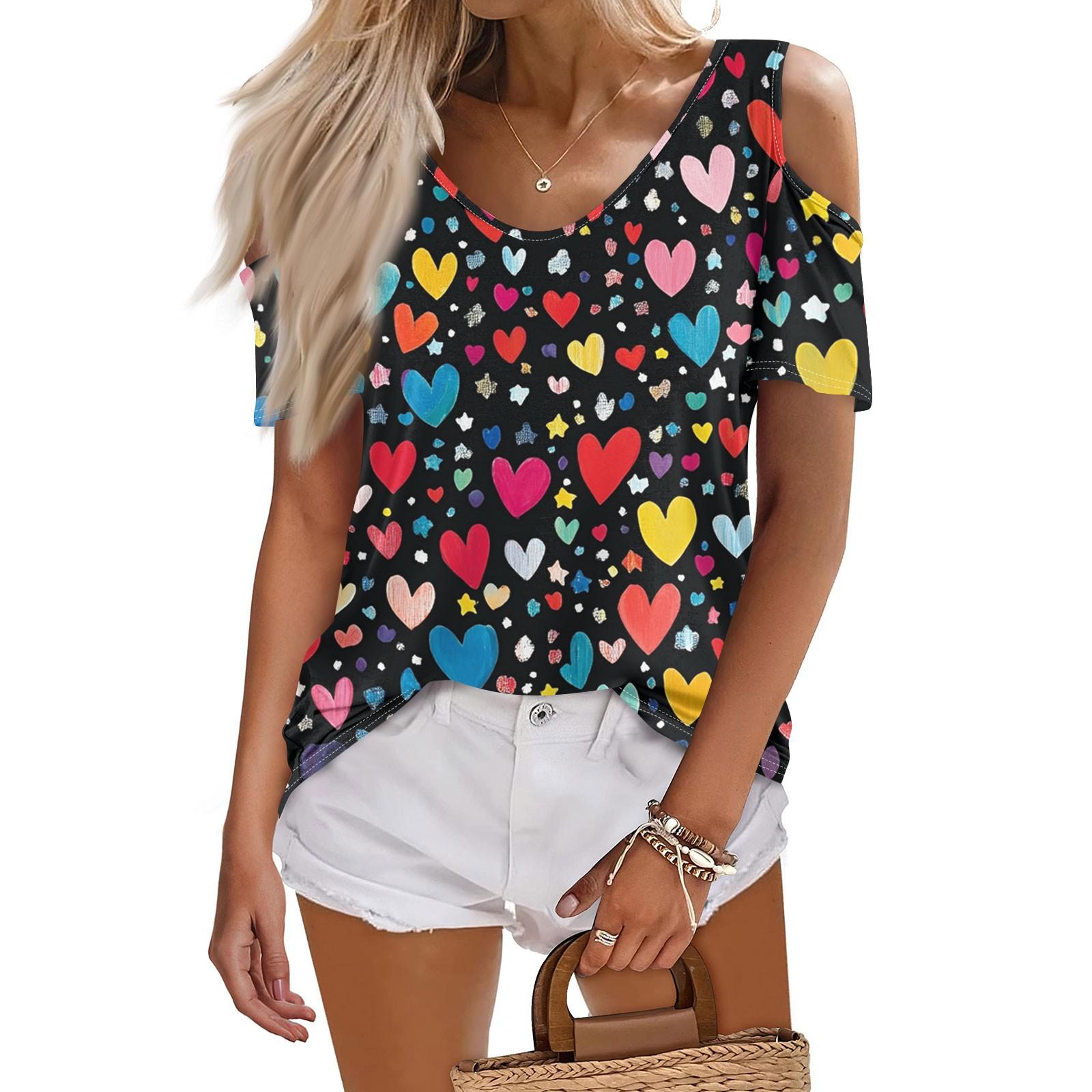 

Женская летняя модная повседневная футболка без бретелек с v-образным вырезом и коротким рукавом с принтом, топ S красный