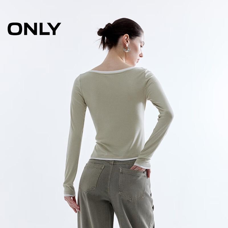 ONLY 2025 Summer Colorblock Off-Shoulder Long Sleeve T-Shirt