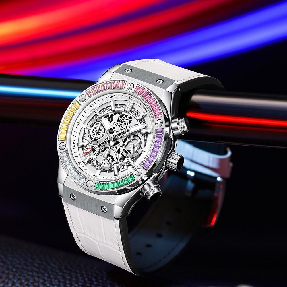 ONOLA Luxury Men Watch Casual Colored Diamond Luminous Calendar Quartz Watch Waterproof Watch Men Chronograph Wristwatch Clock