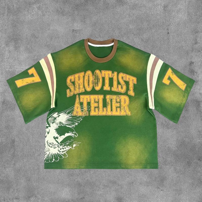 Y2K Retro T Shirt Street Harajuku Hip Hop Splicing Round Neck Sport Wide Men Women Short Sleeves High Baseball Jersey
