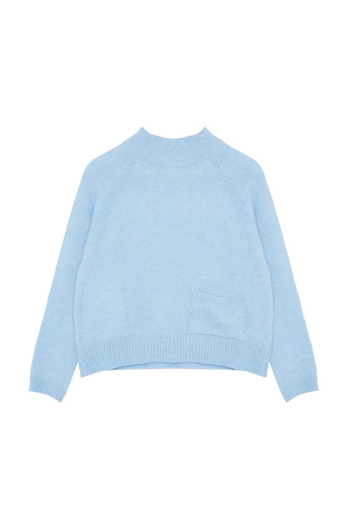 Women's Fashionable Stylish Sweater Blue Pocket Detailed Soft Textured Knitwear Sweater