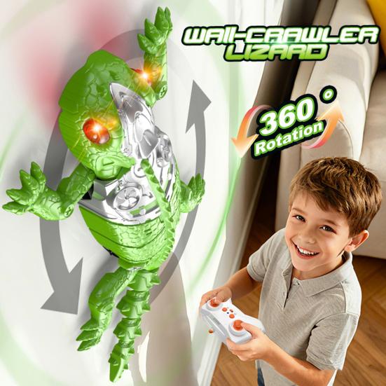 Electric Remote Control Gecko Toy with LED Eyes 360 Degrees Spin Rechargeable RC Wall Crawler Lizard Toddlers Wall Climbing Gecko Prank Toy
