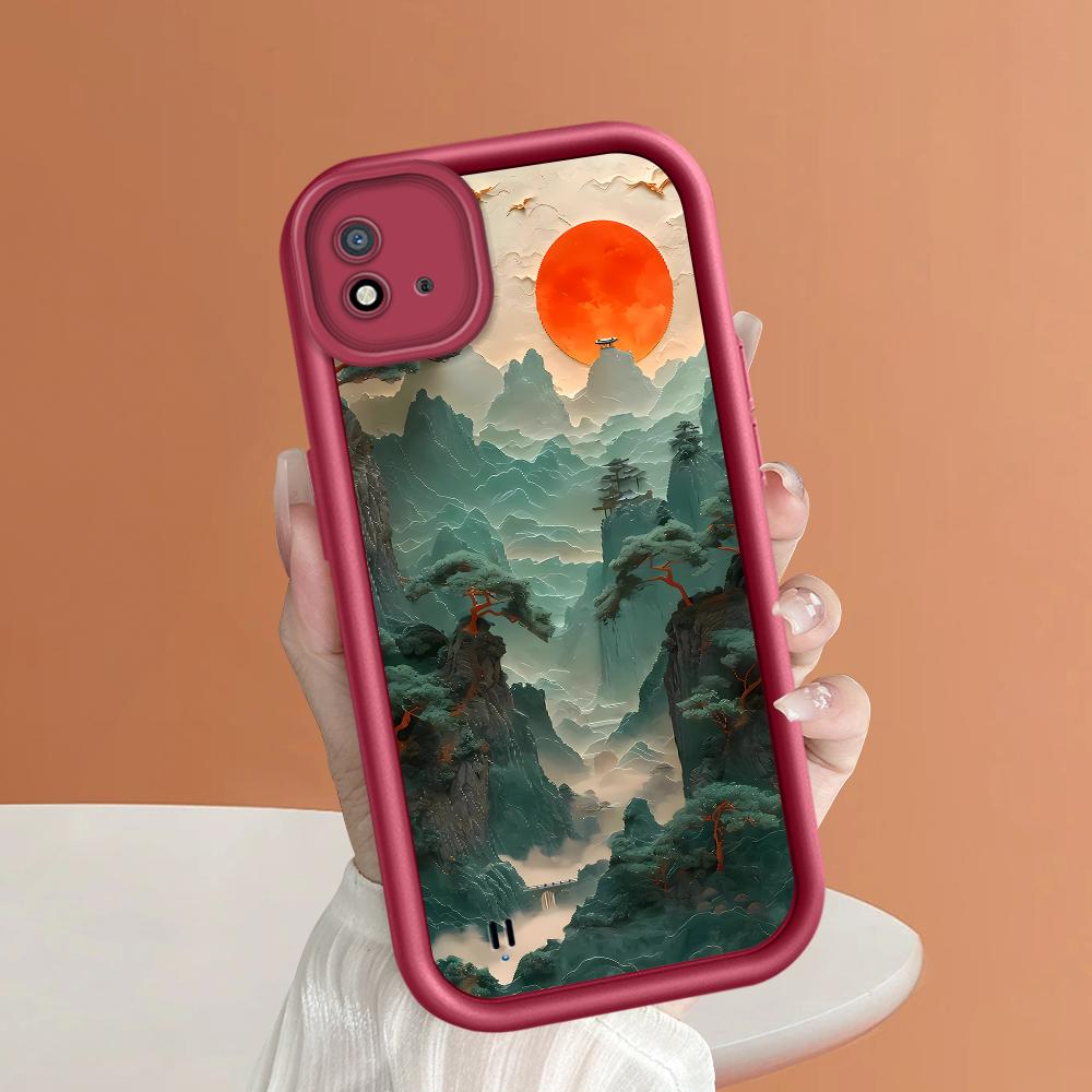 Soft Silicone Square Ladder Printing Pattern Phone Casing Full Cover Camera Shockproof Protection Rubber Case for OPPO Realme