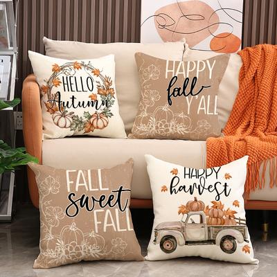 Thanksgiving Pumpkin Car Print Pillow Case Autumn Harvest Set Cushion Indoor Home Sofa Cushion