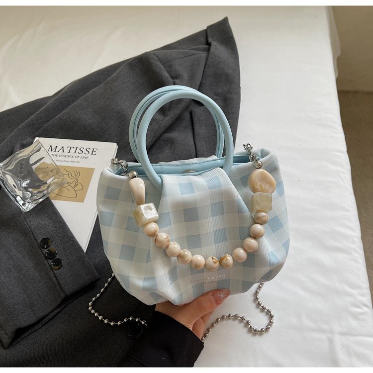 

2025 new plaid large-capacity shoulder bag fashionable foreign women s bag versatile messenger bag portable bucket bag синий