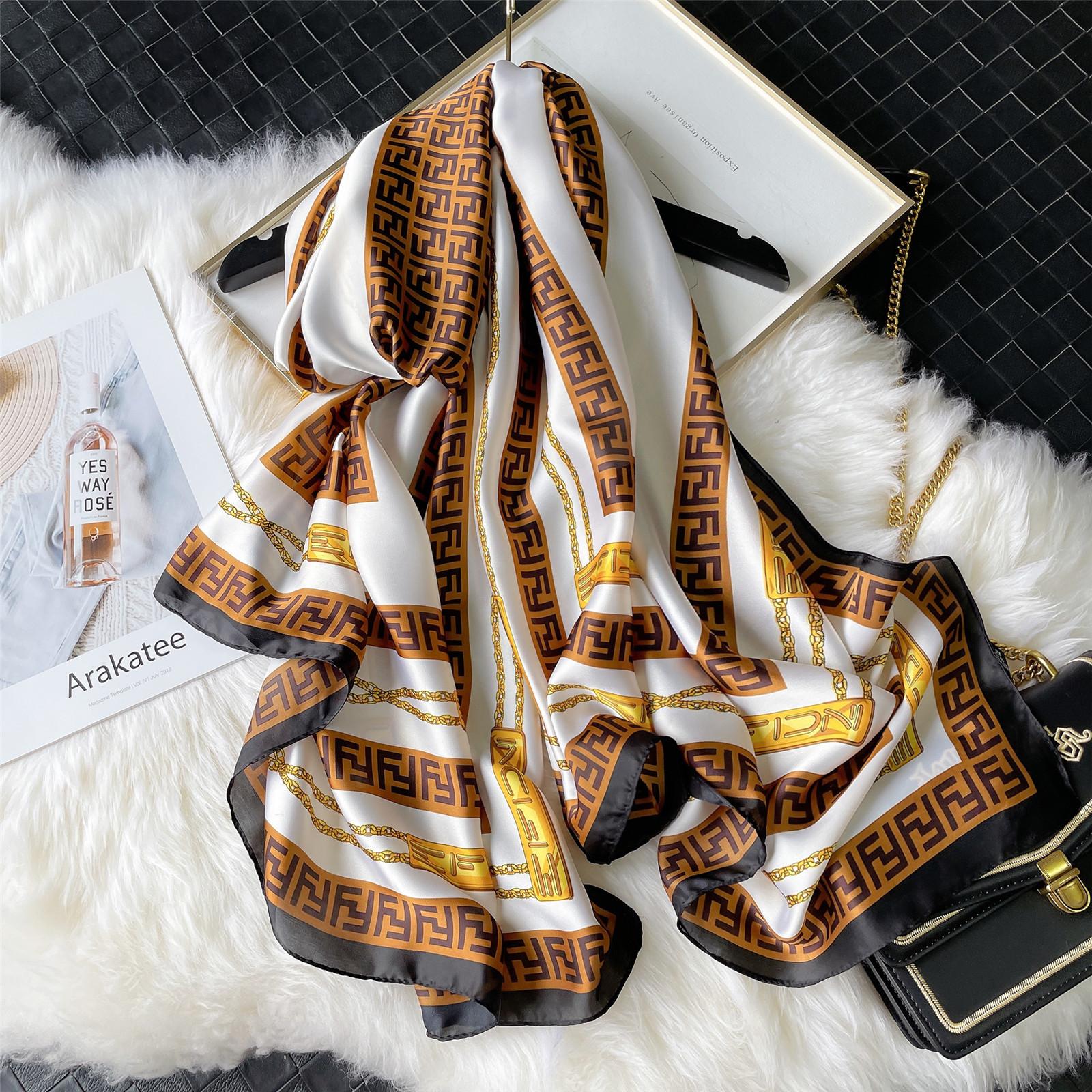 

Новые весенние и летние принты, универсальный и многофункциональный шарф из искусственного шелка с морским принтом для женщин, цветочная шаль от солнца, средней длины 180*90cm