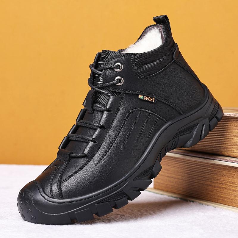 

Зимние бархатные утепленные мужские хлопковые кожаные туфли на платформе, мужские повседневные высокие ботинки, шерстяные теплые хлопковые туфли на шнуровке, туфли для папы 44