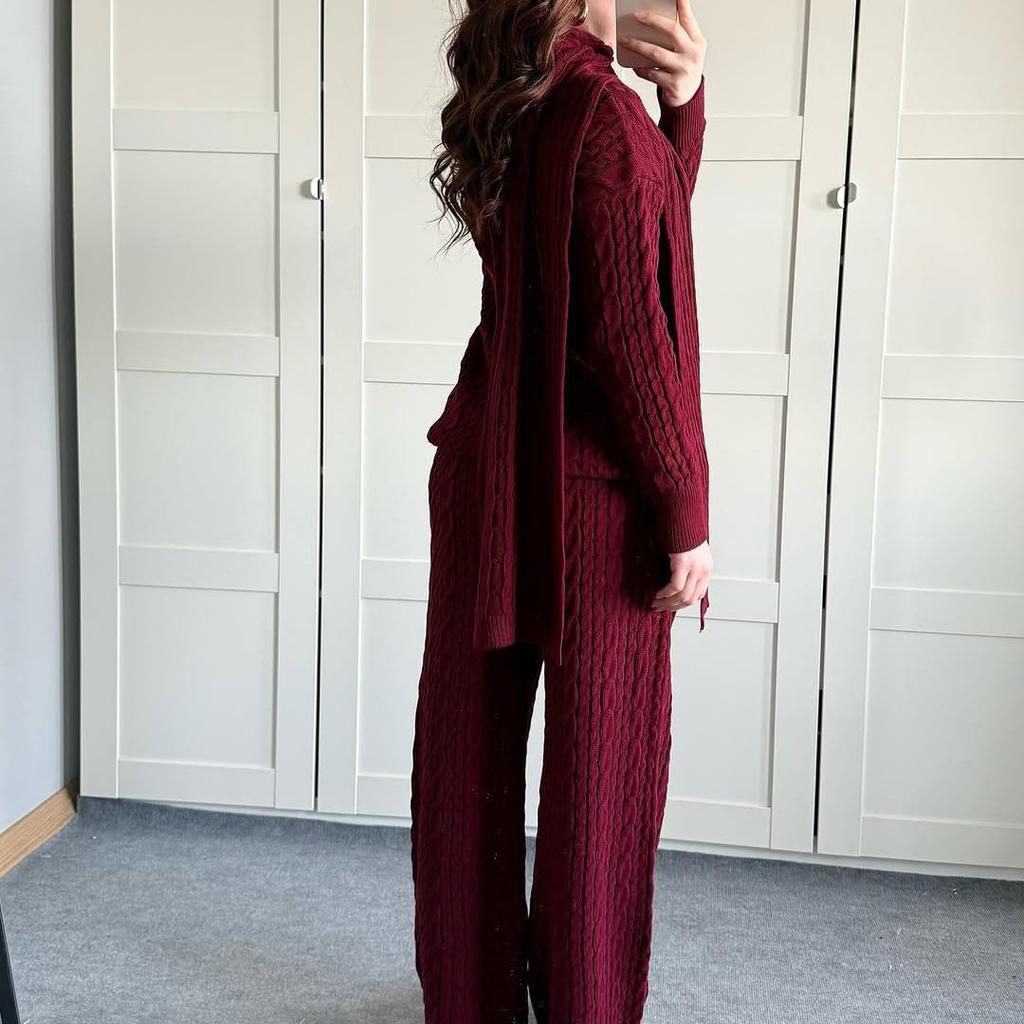 2025 Autumn/Winter High Neck Cozy Scarf-Top Sweater and Long Pants Set