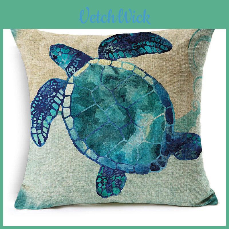Luxurious 18" Blue Sea Animal Cotton Linen Sofa Pillow Case For Chic Home Decor