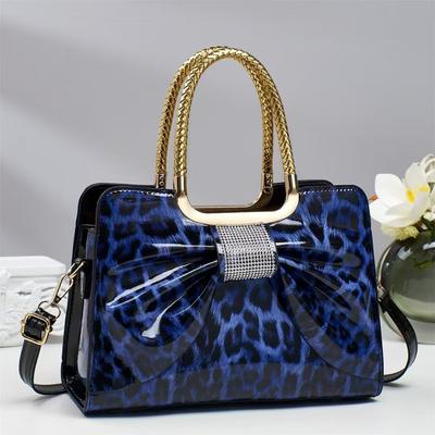 Leather Shiny Hand-held Women's Bag 2025 New Hot Stamping Fashionable Temperament Leopard Print Women's Bag