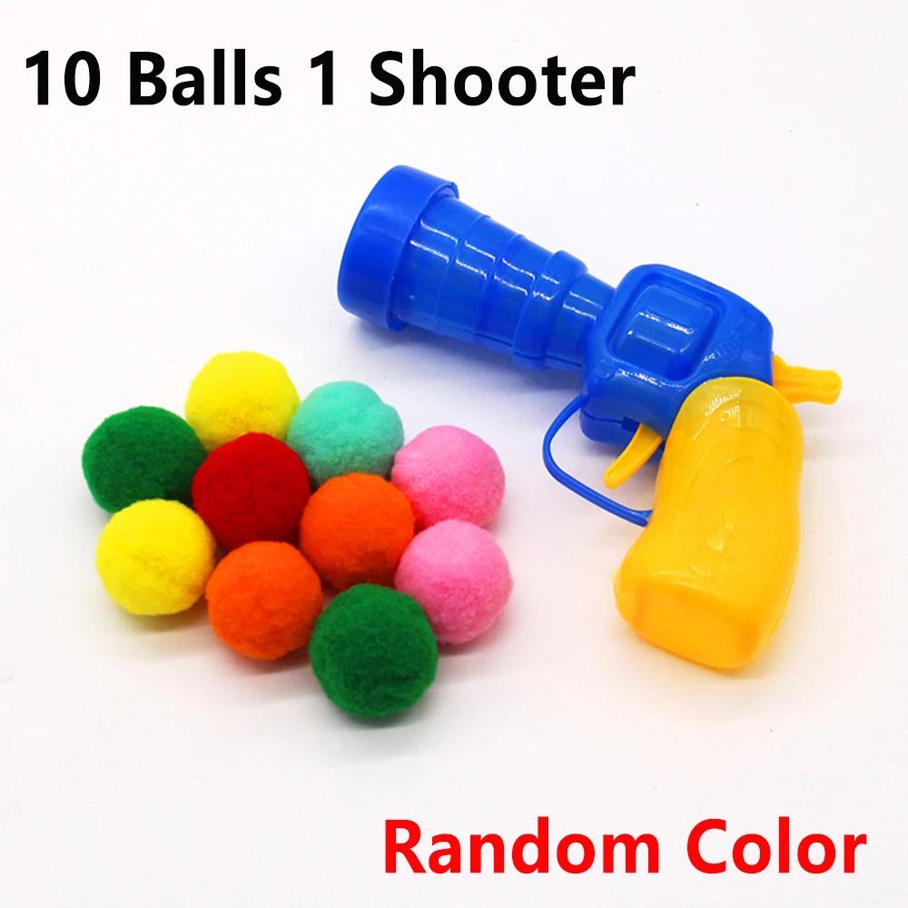 

Funny Cat Toys Stretch Plush Ball Mini Shooting Gun Games Interactive Launch Training Toy For Pet Kitten Cat Pom Pom Plush Balls