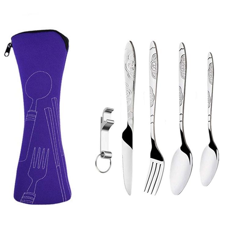 Tragbares Edelstahl-Besteckset - 5-teiliges Reisebesteck mit Messer, Gabel, Löffel und kleinem Löffel für Camping & Outdoor