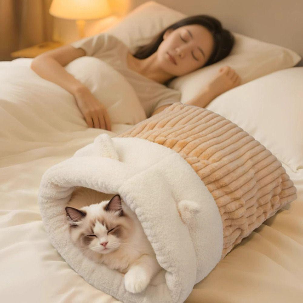 with Ears Cat Cave Bed Plush Cat Nest Mat Cute Cat Sleeping Bag  Pet Supplies
