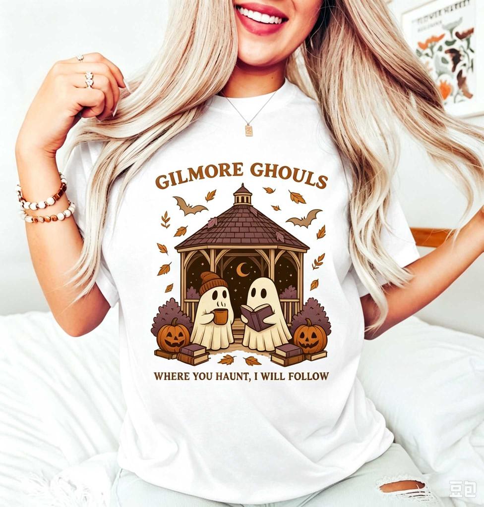 Gilmore Ghouls Unisex Short Sleeve T Shirt Cute Ghost Gazebo Pumpkin Halloween Fall Graphic Tee Autumn Streetwear O Neck Oversized Cotton Tops