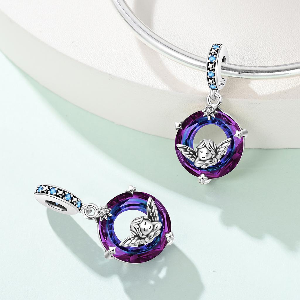 Authentic Copper Blue Embrace Crystal Angel Sun Roundcharms Pendants Fit Qikaola Original Bracelets Diy Jewelry