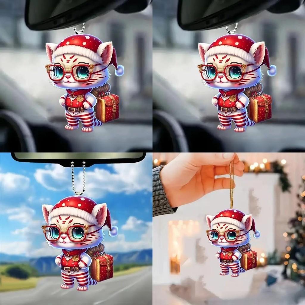 Accessory Car Acrylic Christmas Glasses Wearing Cat Pendant Decoration For