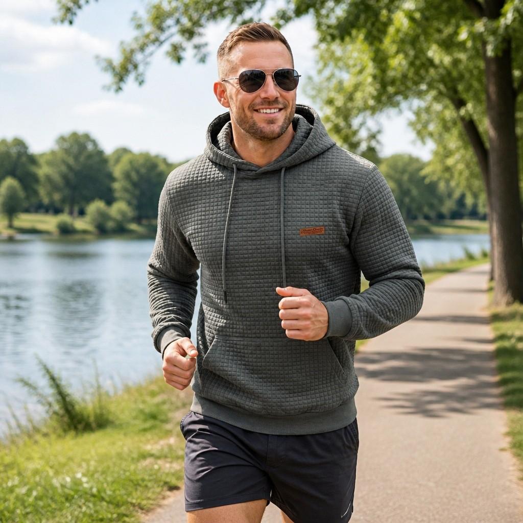 Outdoor Sports Hoodie For Men With Textured Jacquard Fabric Casual Fall Wear