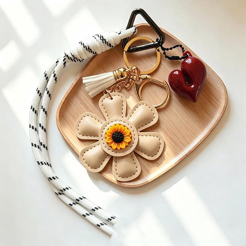 Tassle & Flower Leather Bag Charm Keychain Braided Cord Tassel Cute Accessory For Women Bags & Keys Pendant Gift