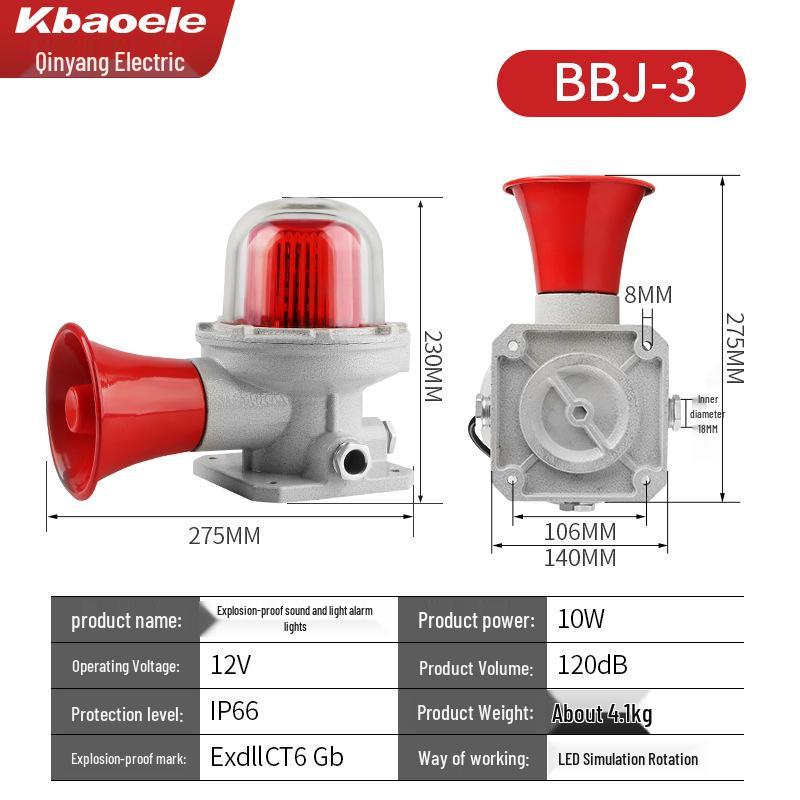 BBJ-3 Explosion-Proof LED Alarm: High-Decibel Sound & Light Warning Indicator (220V, 24V, 12V).