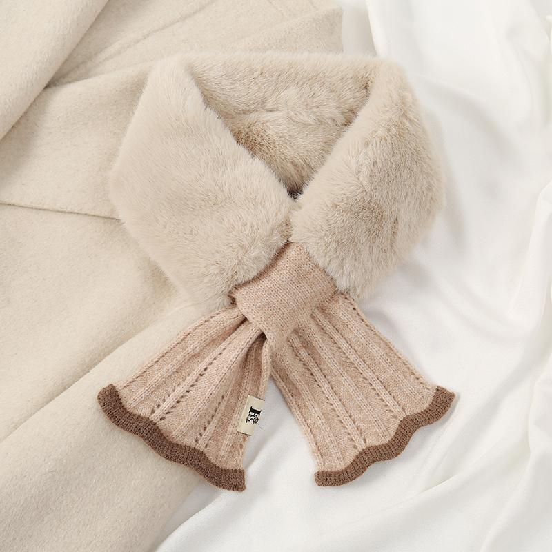 Winter Scarf Women Warm Thicken Solid Color Faux Rabbit Fur Plush Cross Collar Shawl Elegant Warm Soft Comfortable Scarf
