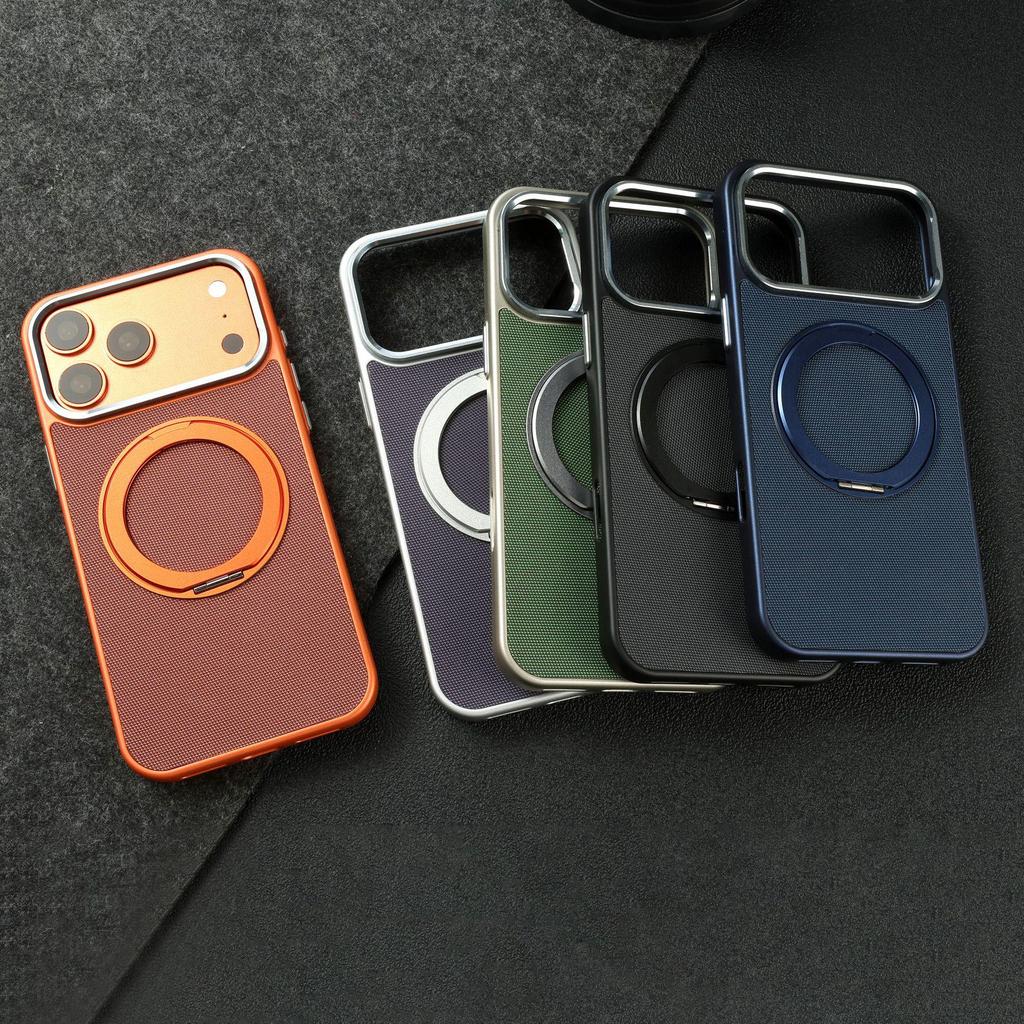 iPhone 17 Tech Fabric Magnetic Stand Case, Solid Color, 360° Rotating for Apple 16 Pro Max