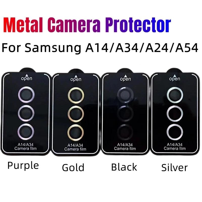 Inel protector pentru cameră pentru Samsung Galaxy A54 A34 A24 A14 5G A15 A25 A35 A55 A05S, sticlă securizată, capac metalic