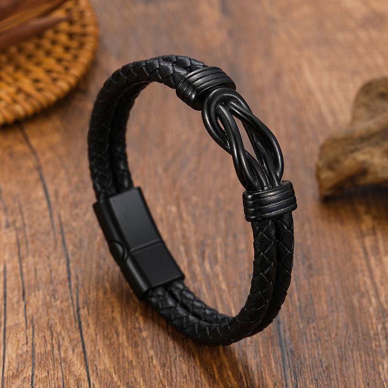 Vintage Mens Genuine Leather Bracelet Punk Figure 8 Magnetic Clasp Cuff Wristband for Men Cool Accessories