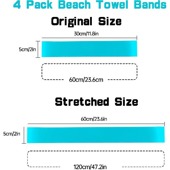 Towel Bands for Cruise Chairs,Beach Towel Bands,Towel Clips for Beach Chairs (4 Blue), Travel and Vacation Essentials.