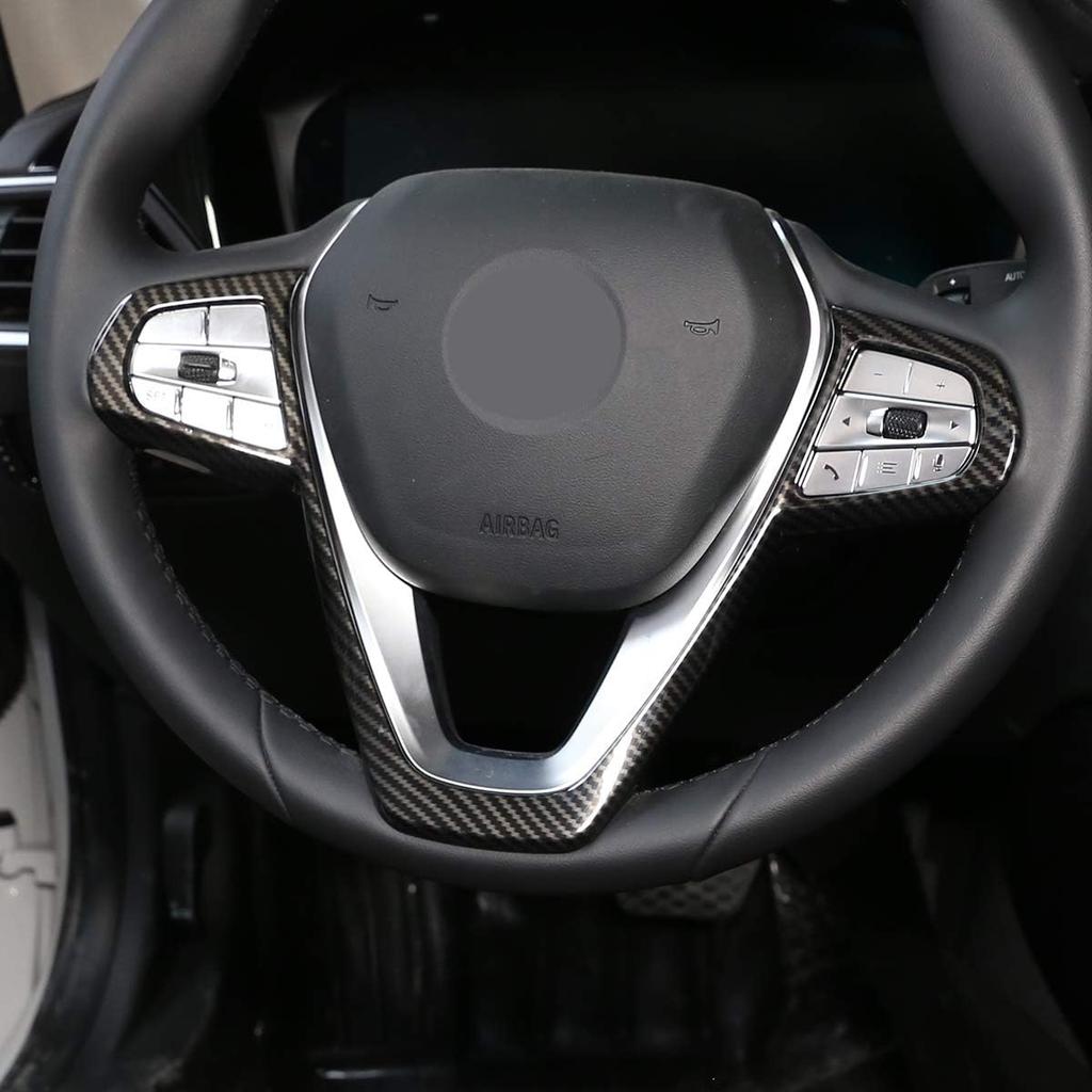 ABS Car Interior Steering Wheel Frame Cover Trim Sticker for BMW 3, 5, 7, 6 Series GT X3 X5 X7 G01 G05 G07 G20 G30 G11 Luxury 2019-2020 (Carbon