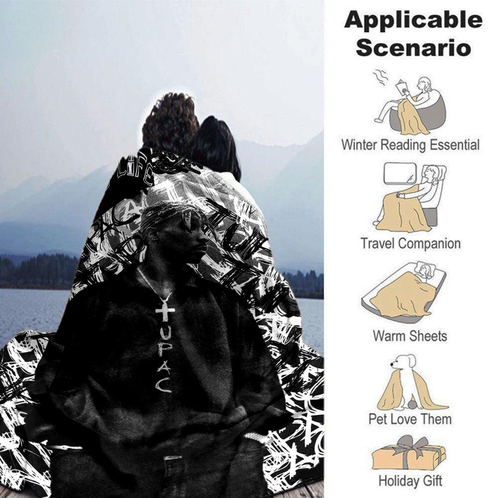 1pc 2PacHip Hop Blanket Soft Lightweight All Season Multi Purpose Throw for Sofa, Bed, Office & Picnics, French Style with Iconic Album Art & Quotes