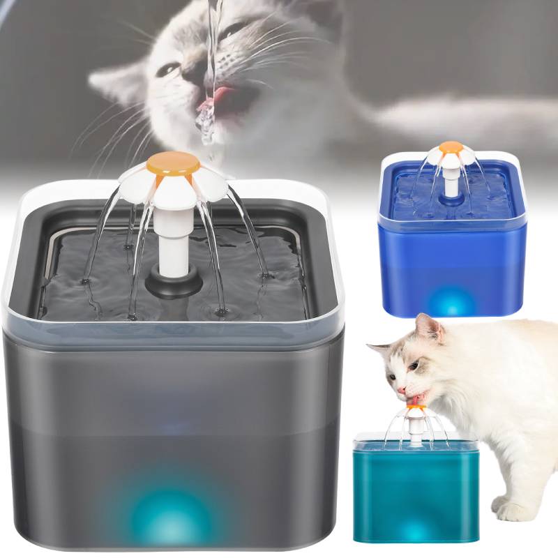 Water 2l Cat Fountain Pet Dog Led Drinking Bowl Automatic Dispenser Shape Cube