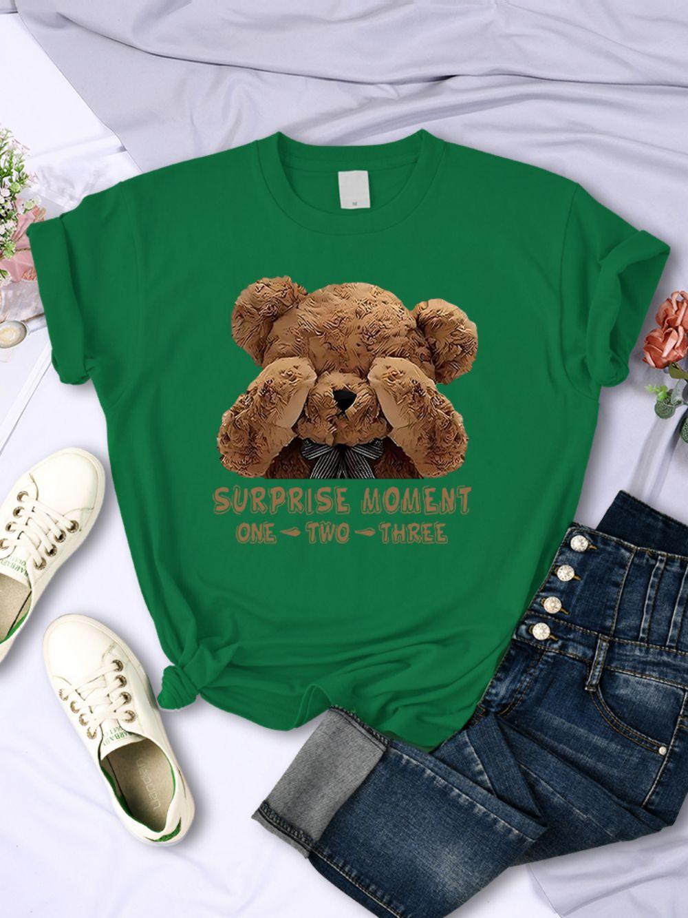 

Summer Womans TShirts One Two Three Teddy Bear Printed Tops Breathable Soft ONeck Tee Shirts Casual Cartoons Female Clothes 4XL