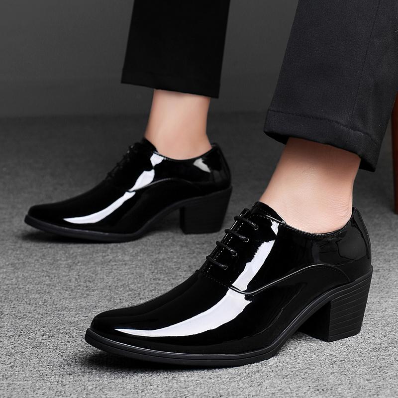 Men White Red High Heels Wingtip Black Leather Derby Wedding Dress Dance Business Formal Elevator Shoes Height Increase Shoes Plus Size