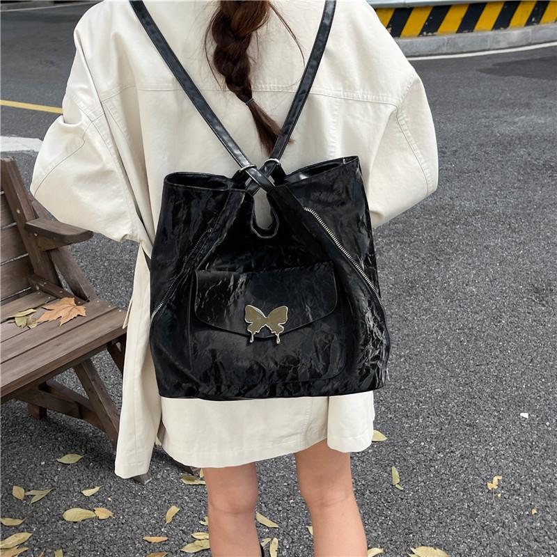 Metal Butterfly Waterproof PU Tote: Large Multifunctional Backpack & Commute Shoulder Bag for Women
