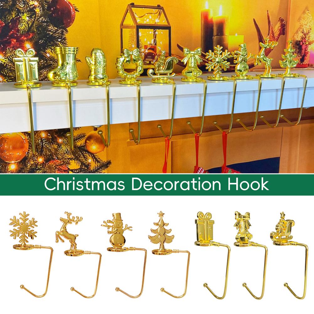 Christmas Fireplace Hooks for Hanging Stockings Metal No Glue Table Edge Hooks Decorative Quick Setup Holiday Home Decor Hooks