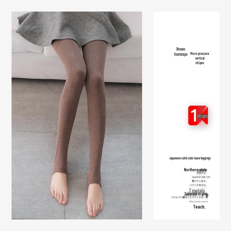 Dámské silné pruhované černé a šedé základní legíny s plusovým sametem na podzim a zimu - Hřejivé bavlněné punčochové kalhoty