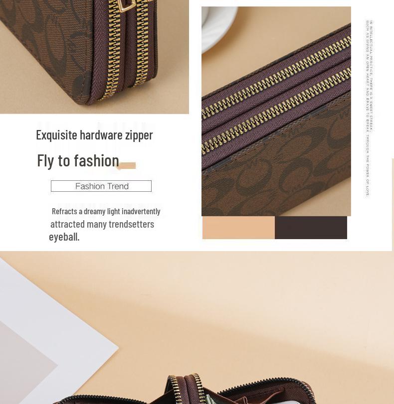 Portofel de lux pentru femei 2025, lung, cu fermoar dublu, tip clutch, cu curea de mână