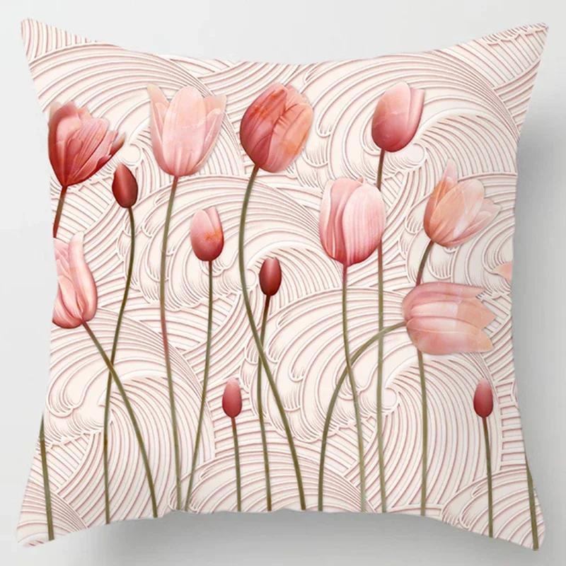 Square Pillow Case, D Printing Flower, Elegant and Fresh, Home Decoration, Living Room Sofa Cushion Cover, Pillow Case