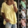 Damen-T-Shirt mit Rundhalsausschnitt, kurzen Ärmeln und Rüscheneinsatz, einfarbig, locker geschnitten, lässiges Sommertop